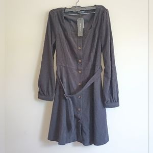 Allegra K Women's Corduroy Belted Button Up Dress Black Size Small Nwt